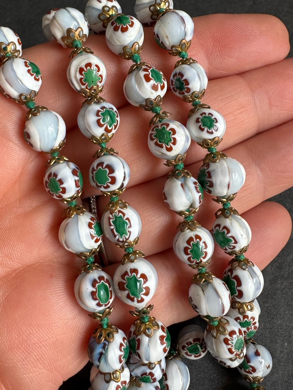 Vintage Millefiori Beaded Necklace‎ Venetian Murano Italy Glass Bead 40" Strand